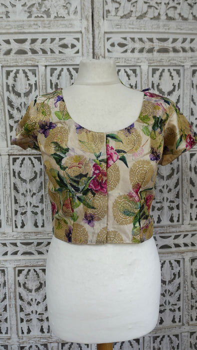Printed Floral Brocade Style Sari Blouse - UK 14 / EU 42 - New