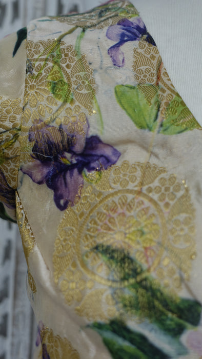 Printed Floral Brocade Style Sari Blouse - UK 14 / EU 42 - New