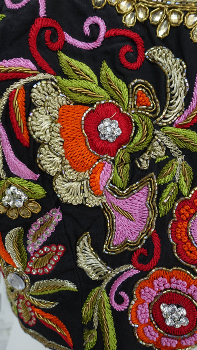 Black Silk Embelished Blouse - To Fit Bust 38 - Preloved