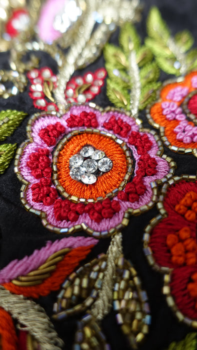 Black Silk Embelished Blouse - To Fit Bust 38 - Preloved