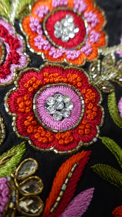 Black Silk Embelished Blouse - To Fit Bust 38 - Preloved