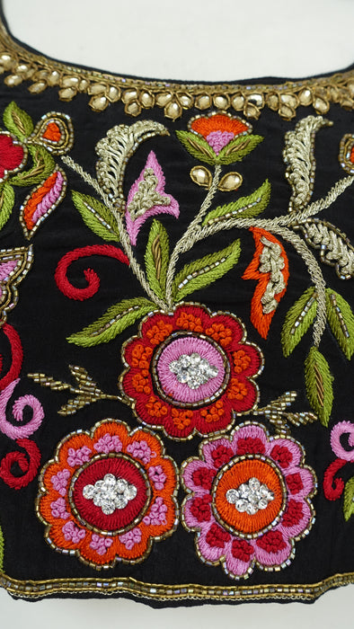 Black Silk Embelished Blouse - To Fit Bust 38 - Preloved