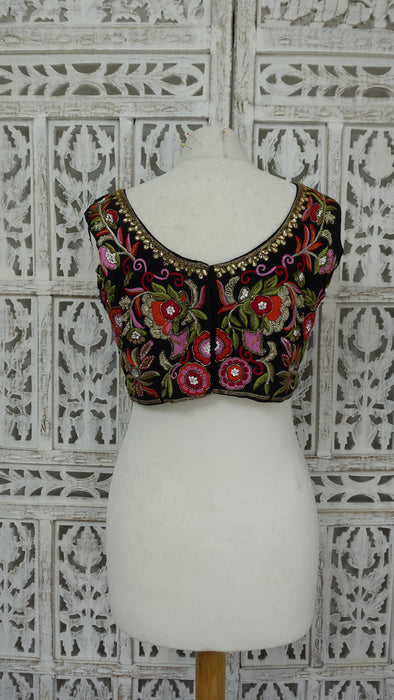 Black Silk Embelished Blouse - To Fit Bust 38 - Preloved
