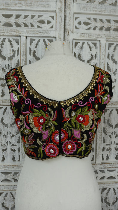 Black Silk Embelished Blouse - To Fit Bust 38 - Preloved