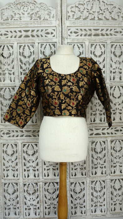 Black Brocade Sari Blouse - To Fit Bust 42 - New