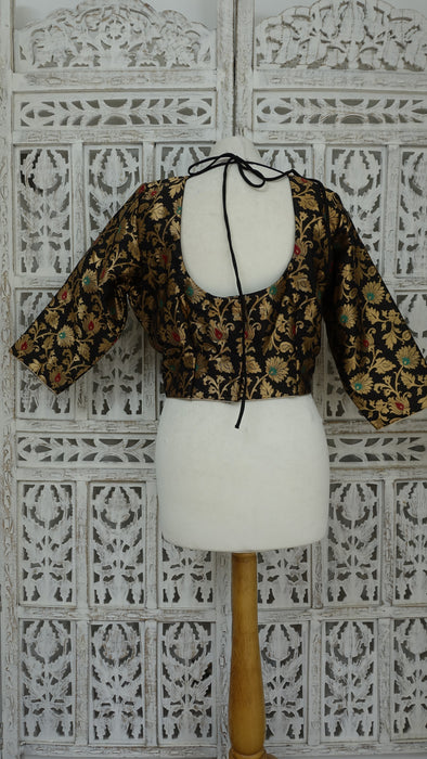 Black Brocade Sari Blouse - To Fit Bust 42 - New