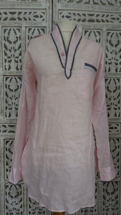 Pink And Grey Linen Long Tunic - UK 22 / EU 148 - New