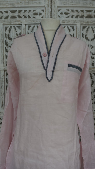 Pink And Grey Linen Long Tunic - UK 22 / EU 148 - New