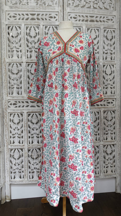 White Floral Cotton Printed Frock UK 14 / EU 40 - New