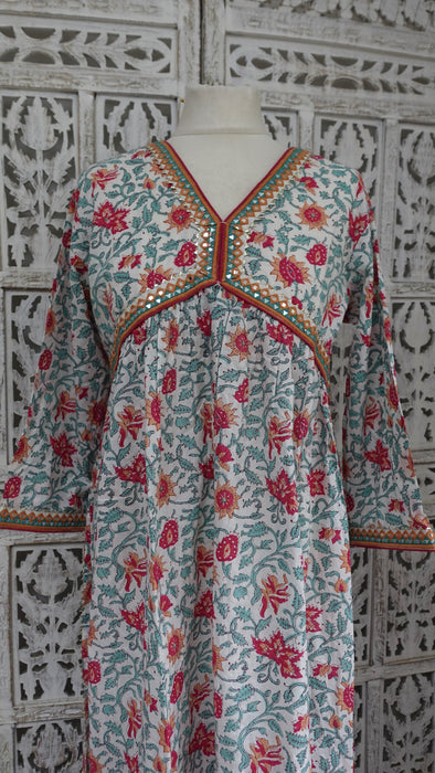 White Floral Cotton Printed Frock UK 14 / EU 40 - New