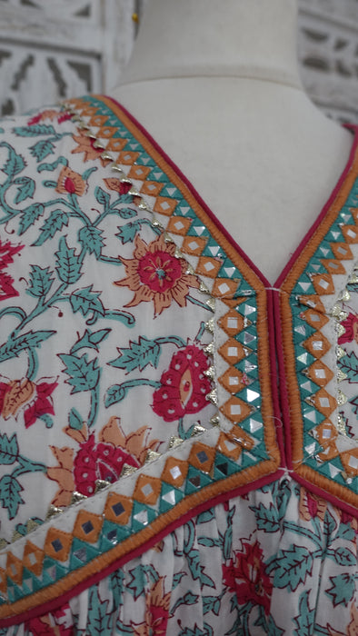 White Floral Cotton Printed Frock UK 14 / EU 40 - New