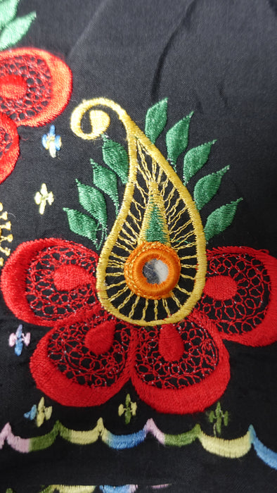 Vintage Hand-Embroidered Black Cotton Blouse - To Fit Bust 38" - Preloved