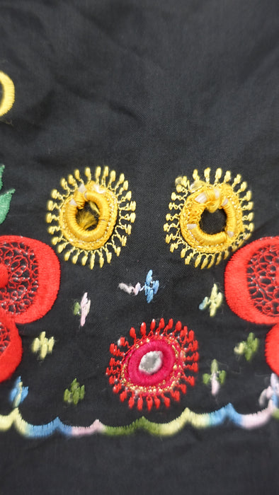 Vintage Hand-Embroidered Black Cotton Blouse - To Fit Bust 38" - Preloved
