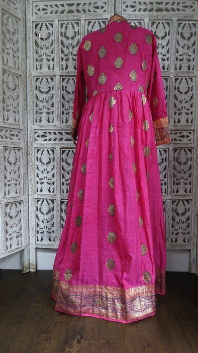Long Pink Banarsi Frock - UK 14-16 - New