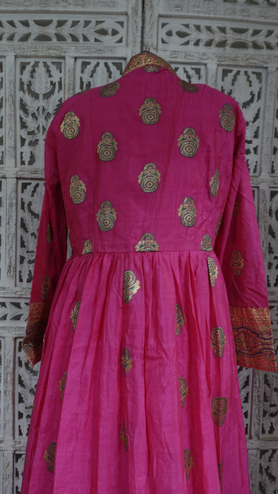 Long Pink Banarsi Frock - UK 14-16 - New
