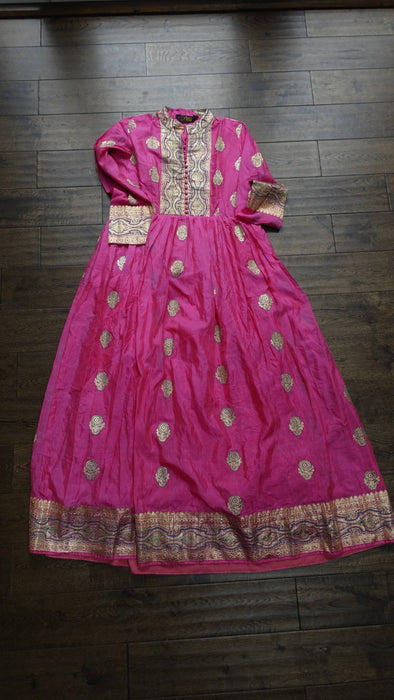 Long Pink Banarsi Frock - UK 14-16 - New