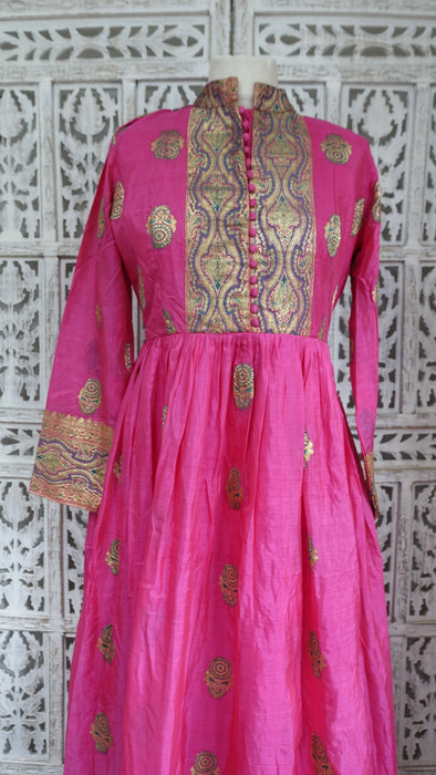 Long Pink Banarsi Frock - UK 14-16 - New