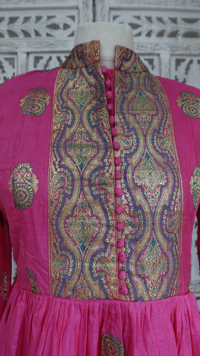 Long Pink Banarsi Frock - UK 14-16 - New