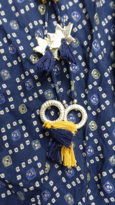 Navy Cotton Printed Bandhani Frock - UK 10 / EU 36 - New