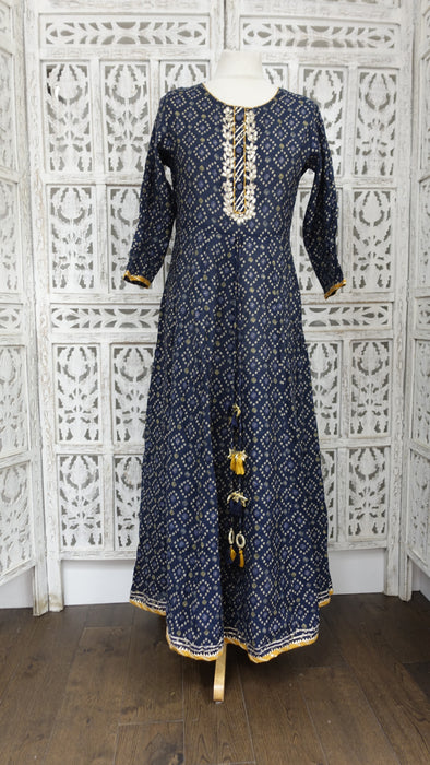 Navy Cotton Printed Bandhani Frock - UK 10 / EU 36 - New