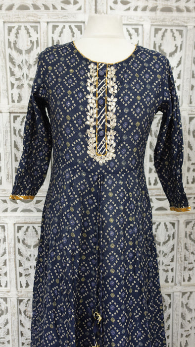 Navy Cotton Printed Bandhani Frock - UK 10 / EU 36 - New