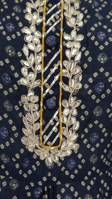 Navy Cotton Printed Bandhani Frock - UK 10 / EU 36 - New