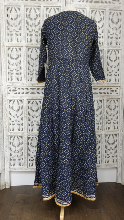 Navy Cotton Printed Bandhani Frock - UK 10 / EU 36 - New