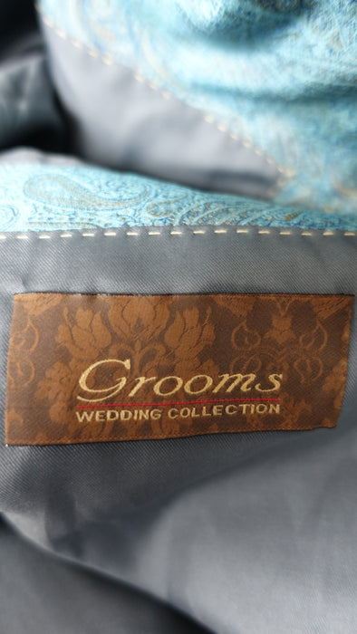 Men's Light Blue Brocade Embellished Sherwani Size 42 - Preloved