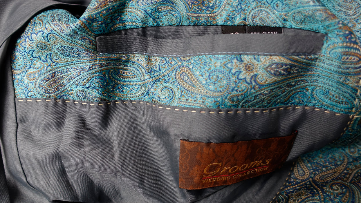 Men's Light Blue Brocade Embellished Sherwani Size 42 - Preloved