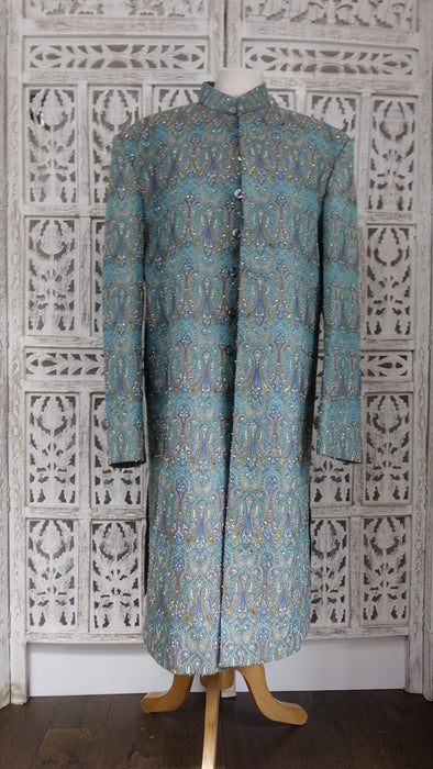 Men's Light Blue Brocade Embellished Sherwani Size 42 - Preloved