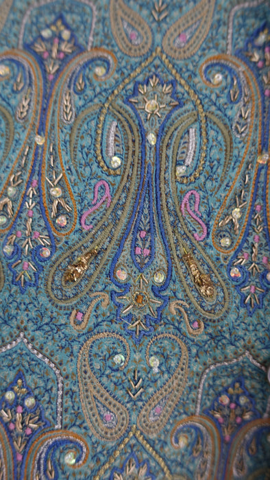 Men's Light Blue Brocade Embellished Sherwani Size 42 - Preloved