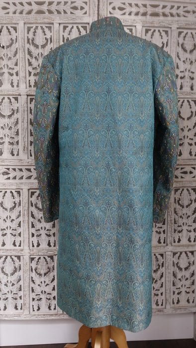 Men's Light Blue Brocade Embellished Sherwani Size 42 - Preloved