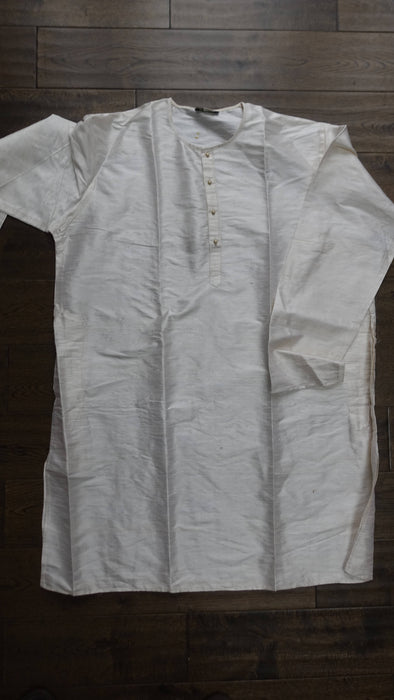 Cream Men's Raw Silk Kurta Tunic - XL - New