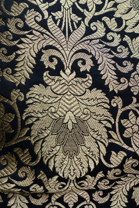 Black Banarsi Brocade Fabric - New