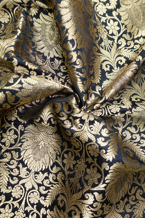 Black Banarsi Brocade Fabric - New