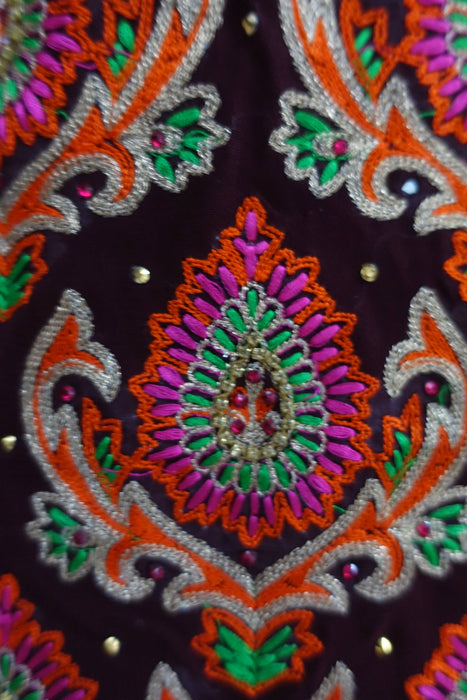 Aubergine And Orange Mirror Chiffon Unstitched Suit- New