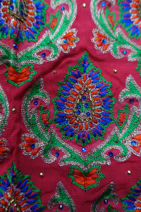 Coral & Green Mirror Chiffon Unstitched Suit - New