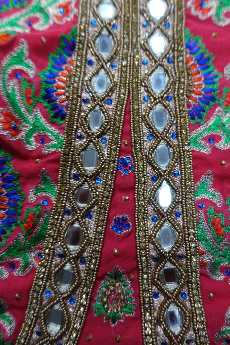 Coral & Green Mirror Chiffon Unstitched Suit - New