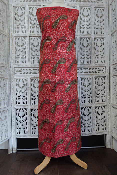 Rust And Green Cotton Blend Unstitched Suit - New