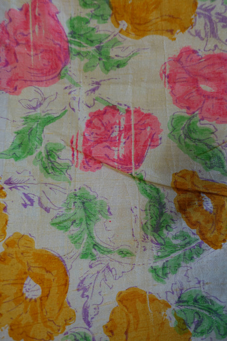 Pastel Floral Raw Silk Vintage Fabric - New