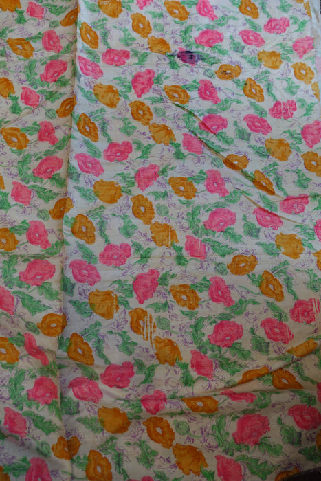 Pastel Floral Raw Silk Vintage Fabric - New
