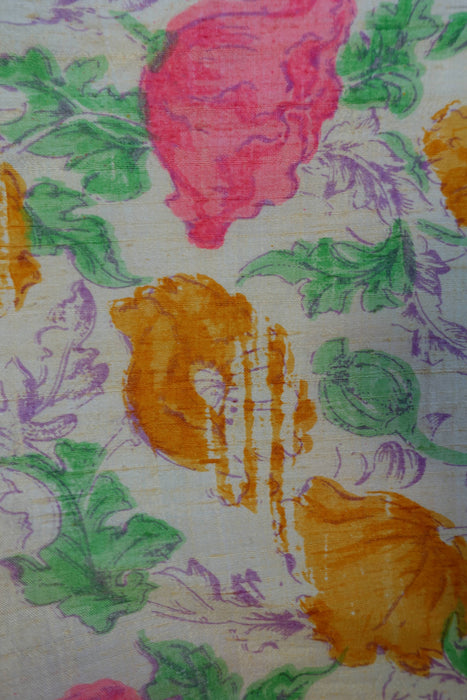 Pastel Floral Raw Silk Vintage Fabric - New