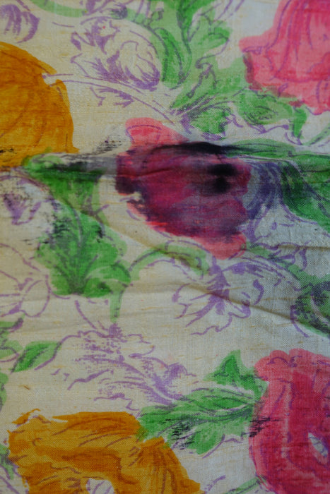 Pastel Floral Raw Silk Vintage Fabric - New