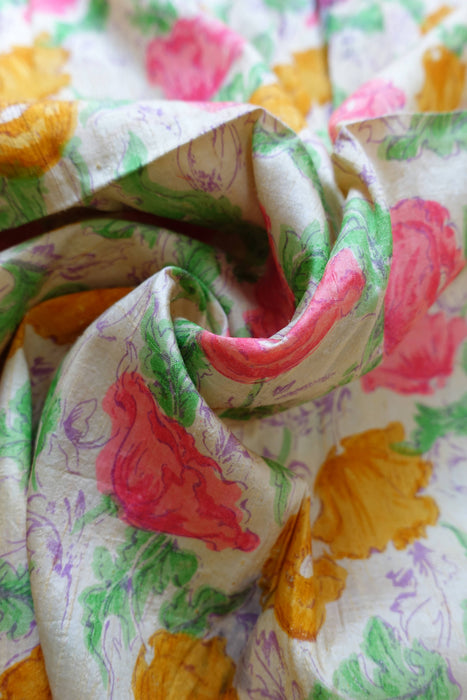Pastel Floral Raw Silk Vintage Fabric - New