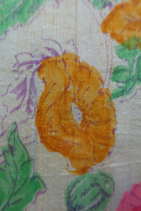 Pastel Floral Raw Silk Vintage Fabric - New