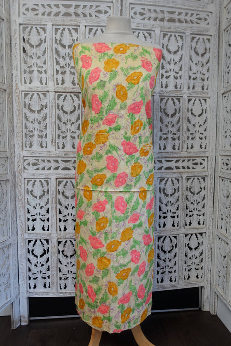 Pastel Floral Raw Silk Vintage Fabric - New