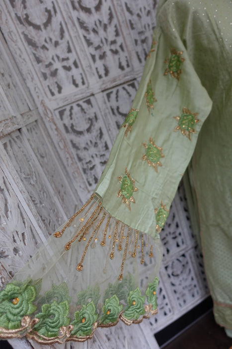 Light Green Cotton Semi-Stitched Suit - New