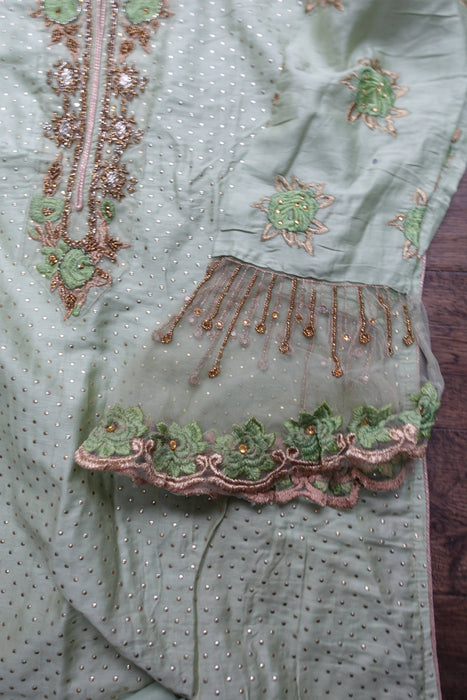 Light Green Cotton Semi-Stitched Suit - New