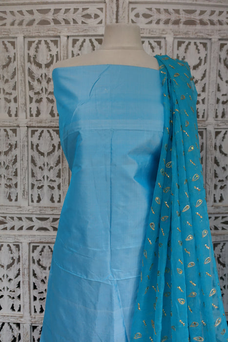 Sky Blue Vintage Silk Blend With Dupatta - new