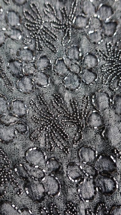 Black Net Embroidered Heavy Beaded Fabric - New
